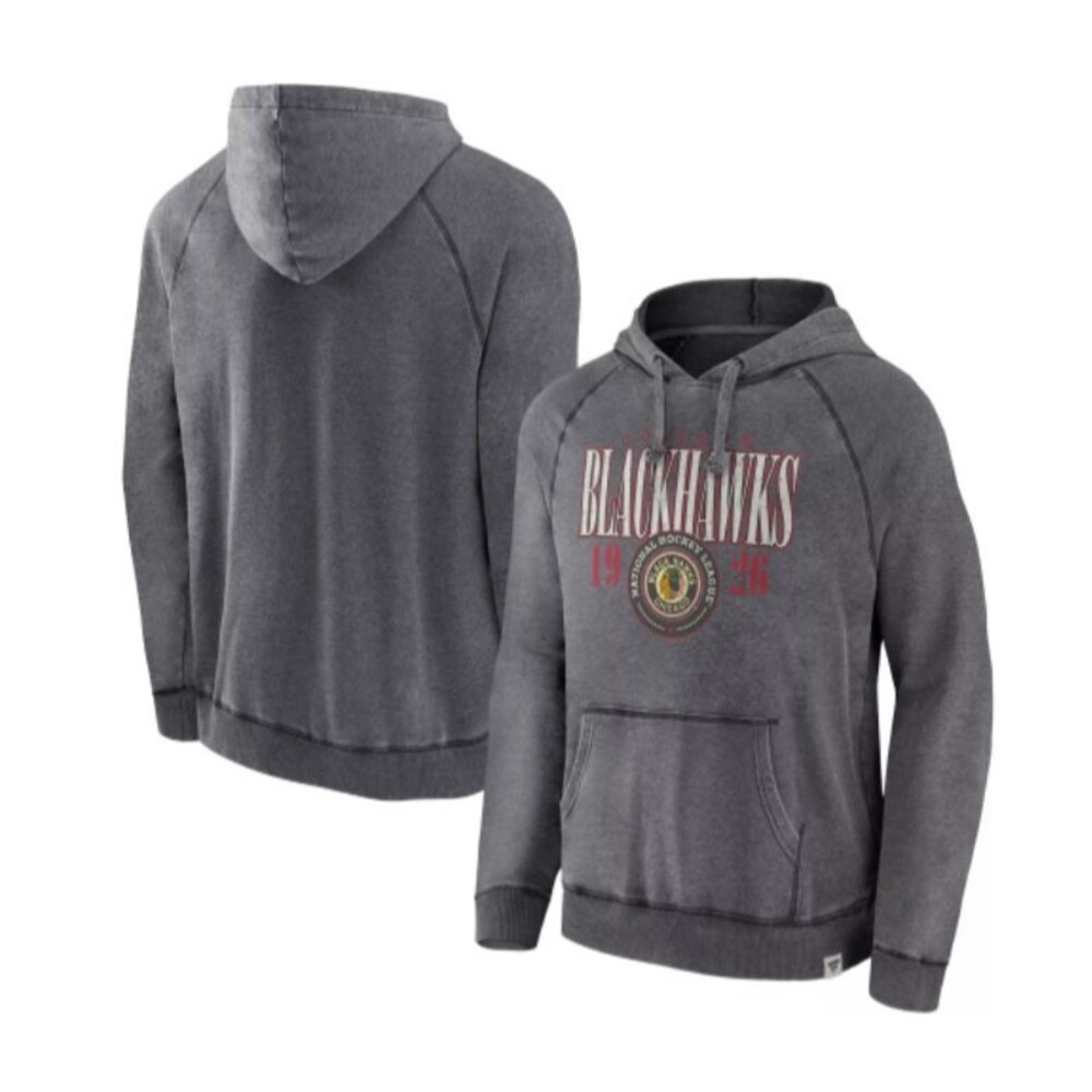 NHL Chicago Blackhawks Vintage Snow Wash Grey Pullover Hoodie - Medium